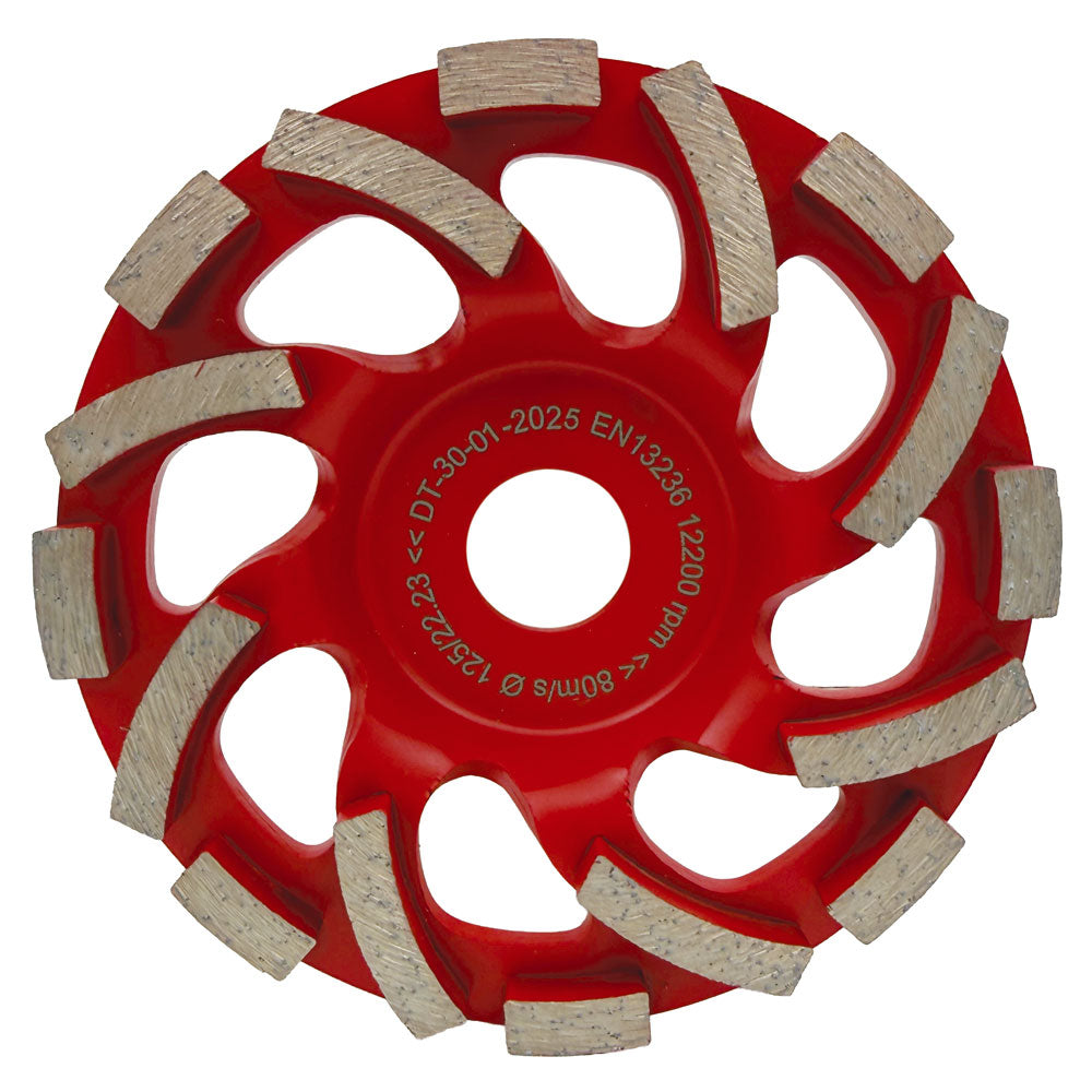 Slibekop 125x22,2mm - RØD - Til hård beton - 6mm segmenter - Spider