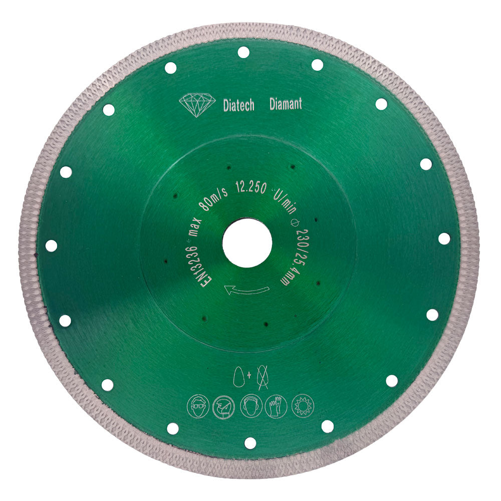 Diamantklinge 230x25,4mm - GRØN - Flet/Tynd - Til fliser