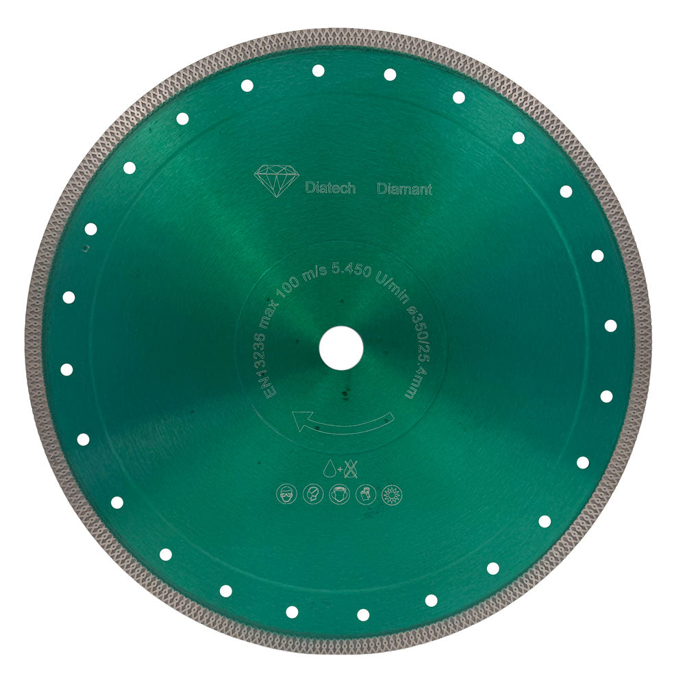 Diamantklinge 350x25,4mm - GRØN - Flet/Tynd - Til fliser