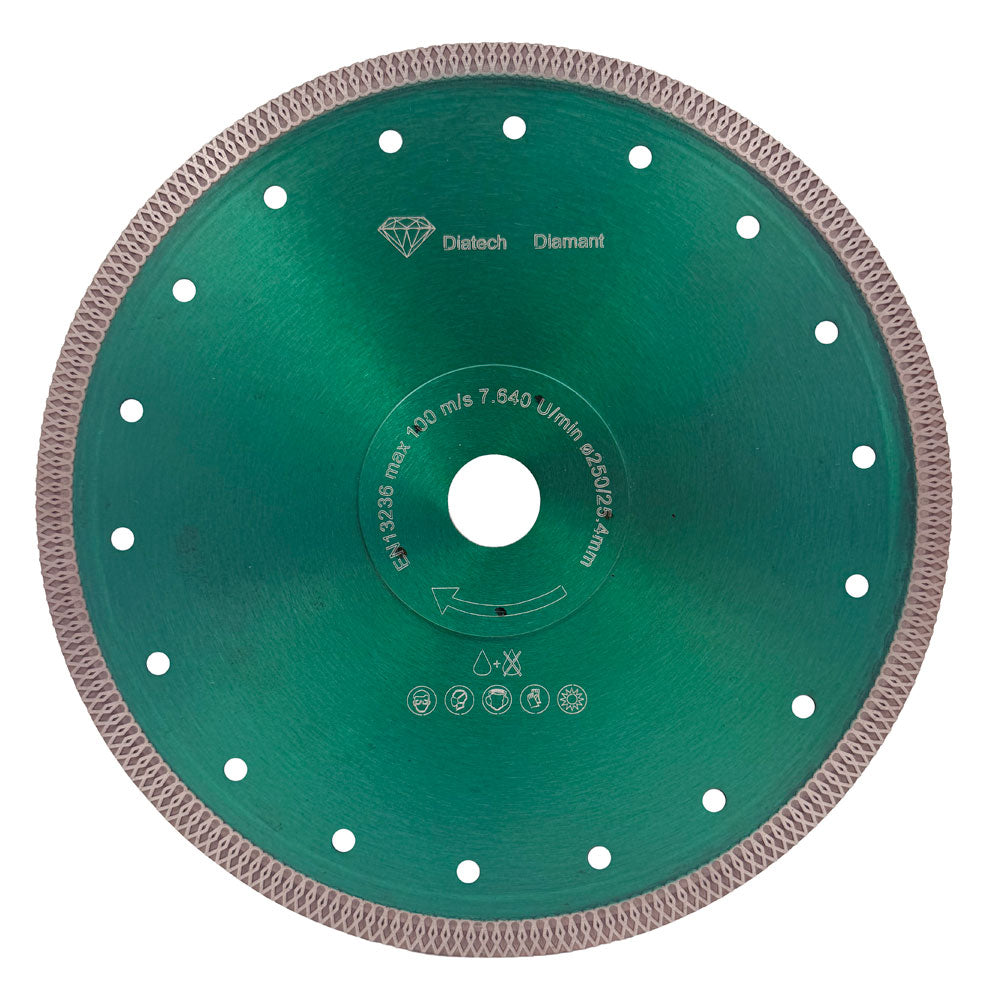 Diamantklinge 250x25,4mm - GRØN - Flet/Tynd - Til fliser